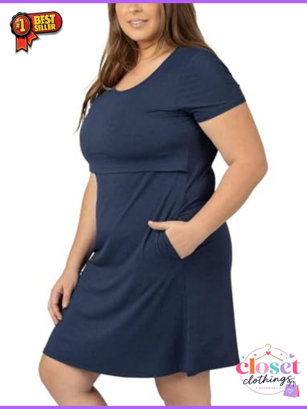 Ultra Soft Maternity Nursing Dress Short Sleeve with Pockets